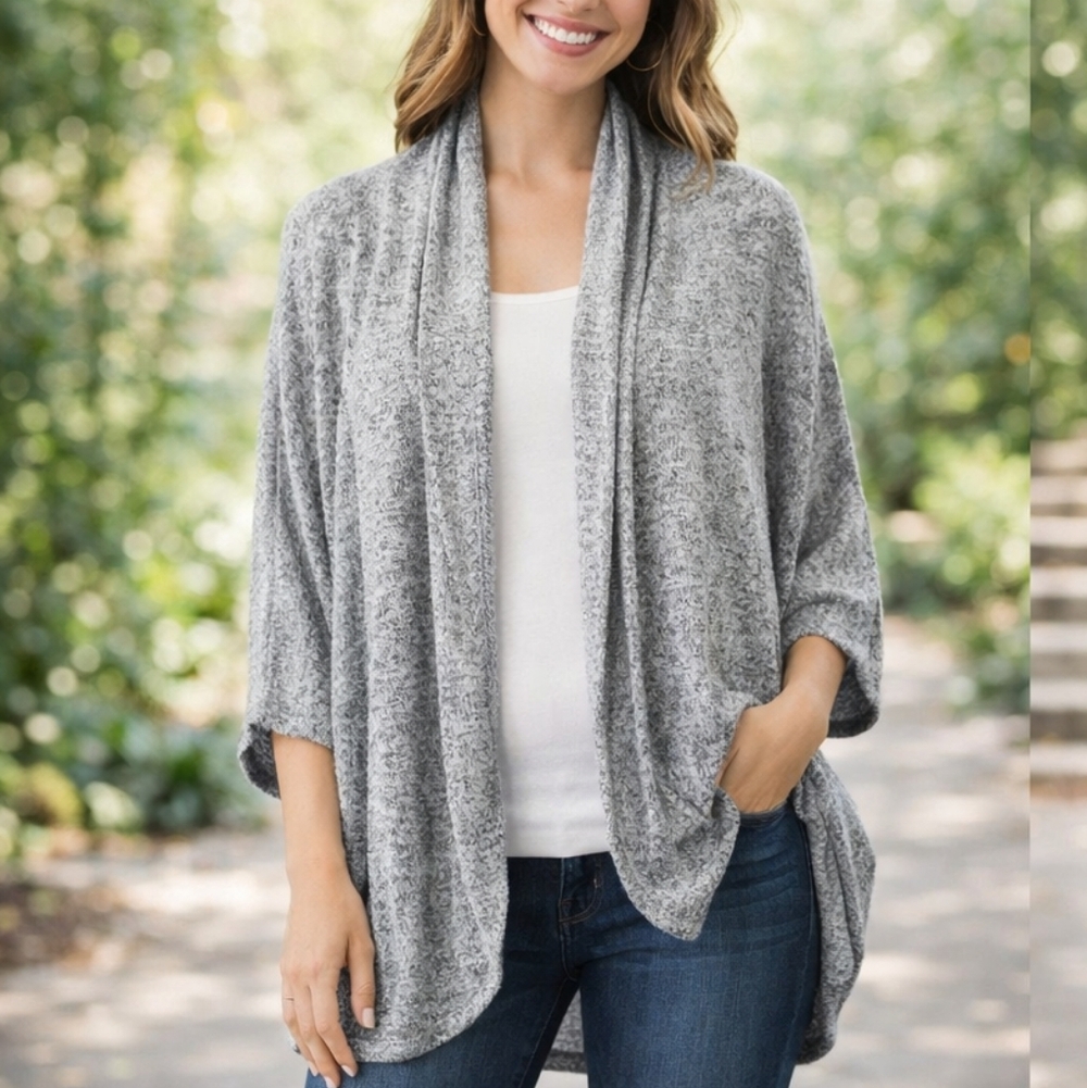 Nally & Millie Heathered Open Front Cardigan Top Size L/XL